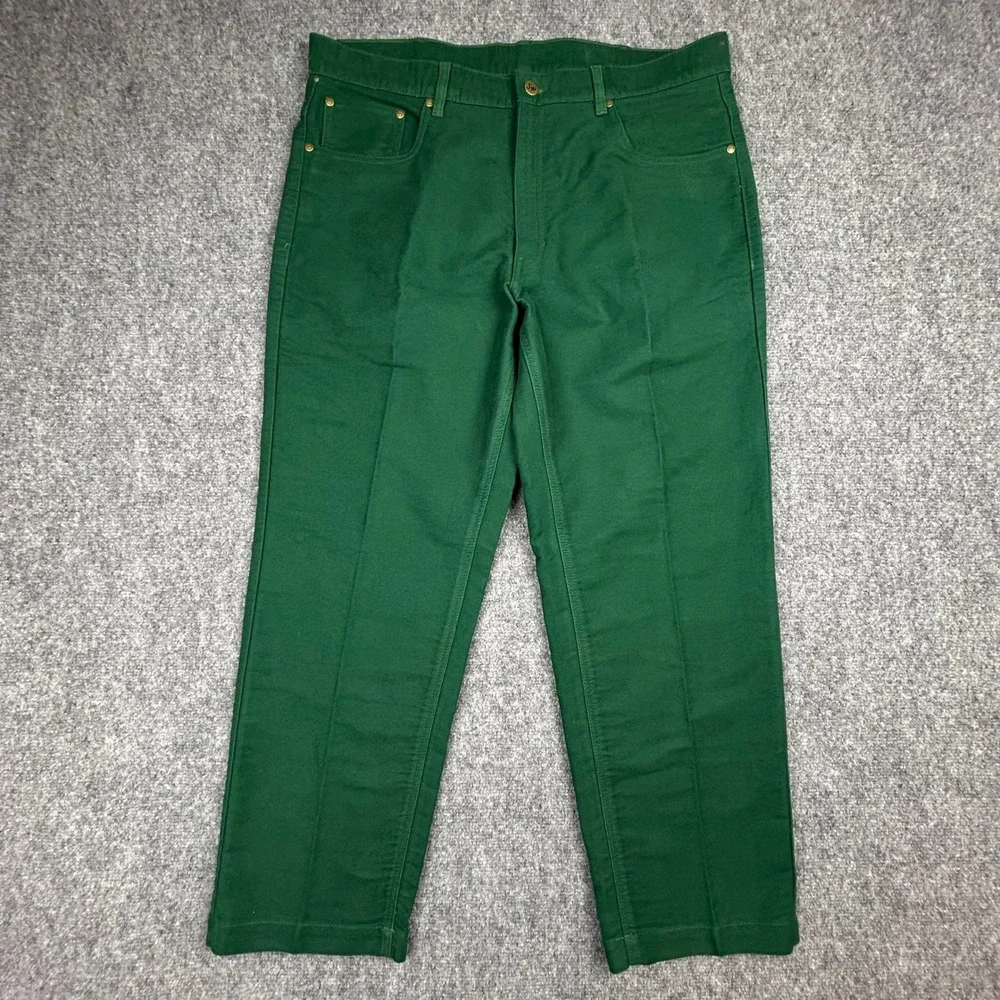 Samuel Windsor Moleskin Jeans Men 38S Green Cotton Straight Leg 5 Pocket Trouser